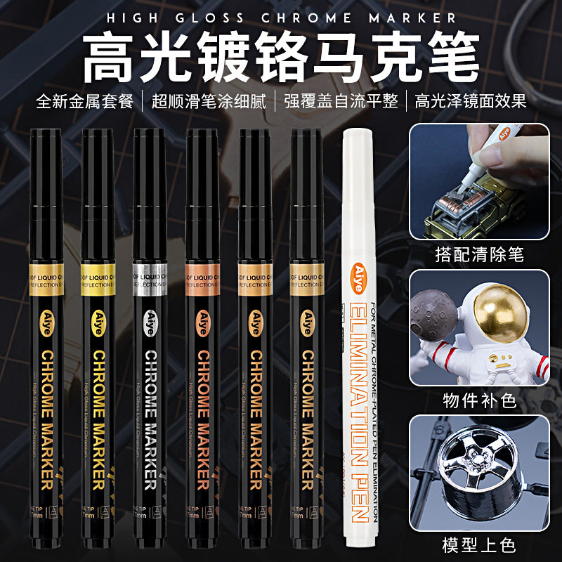 Ready Stock 6 pcs chrome pen marker with free eraser pen