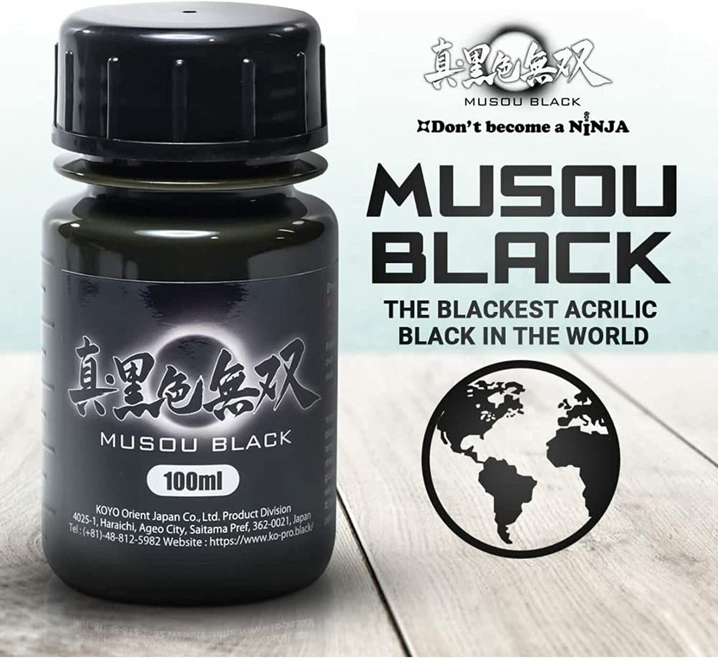 New version Kokushoku Musou Black Blackest Water-based Acrylic Paint 100ml Japan