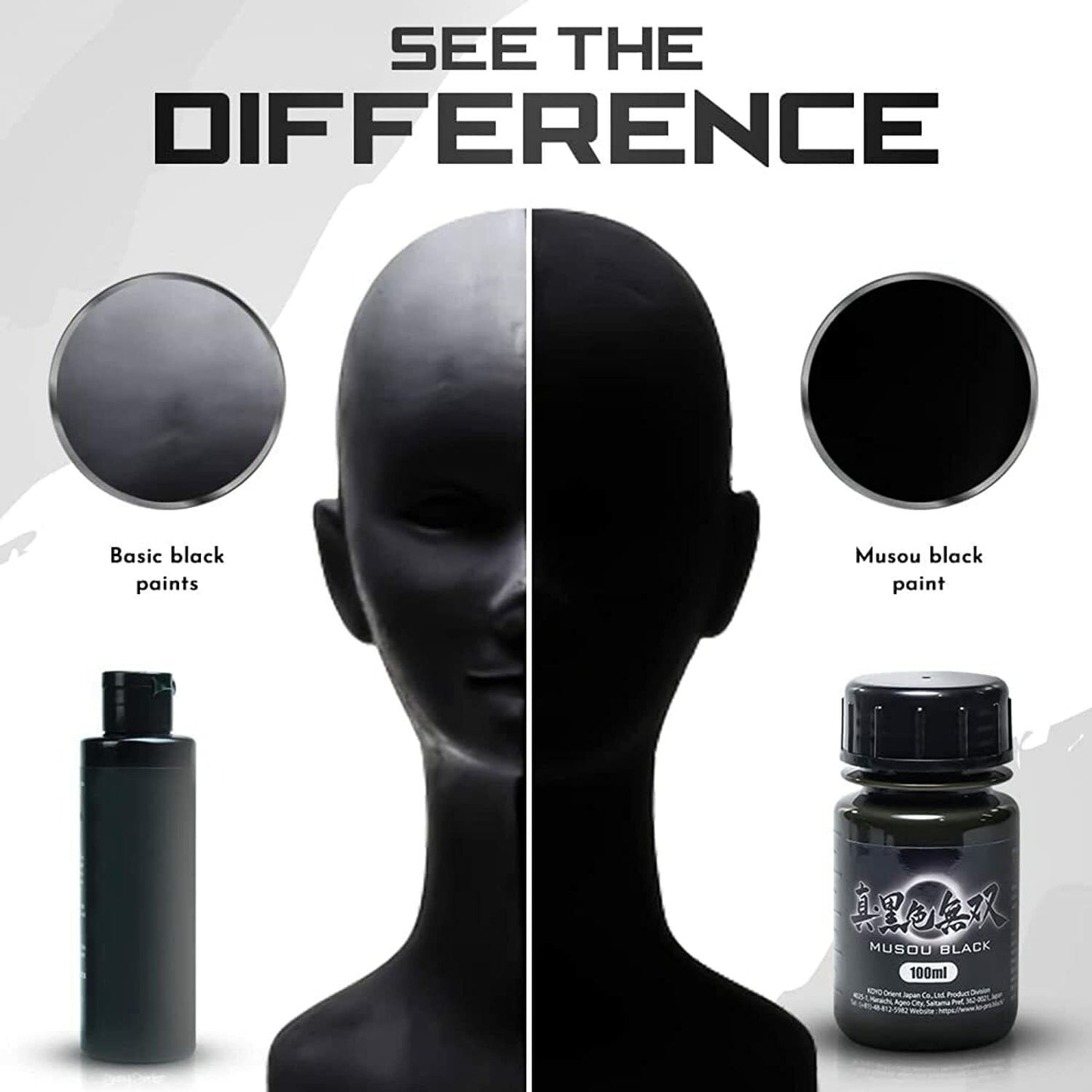 New version Kokushoku Musou Black Blackest Water-based Acrylic Paint 100ml Japan