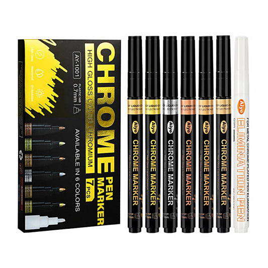 Ready Stock 6 pcs chrome pen marker with free eraser pen